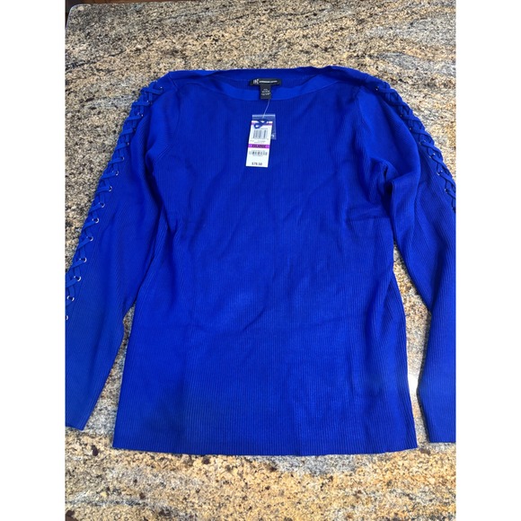 INC International Concepts Sweaters - NWT‎ INC International Concepts Blue Lace Up Sleeve Ribbed Knit Sweater Top XXL